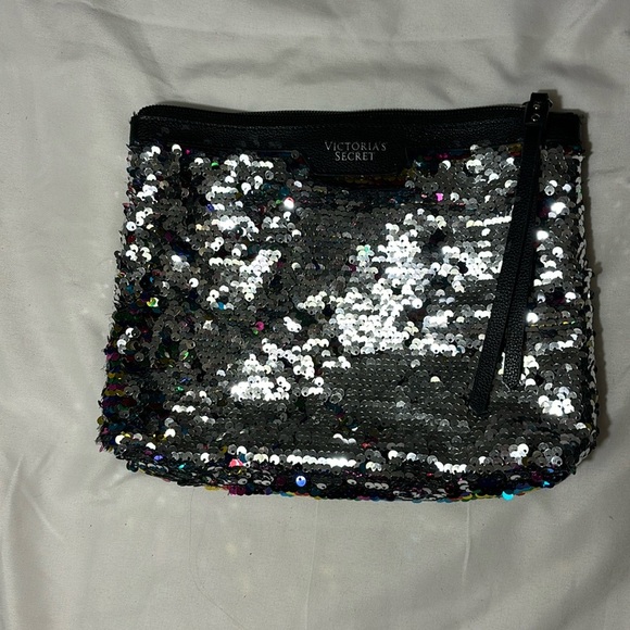 Victoria's Secret Handbags - Victoria Secret Black Multicolor Sequin Pouch Make Up Bag